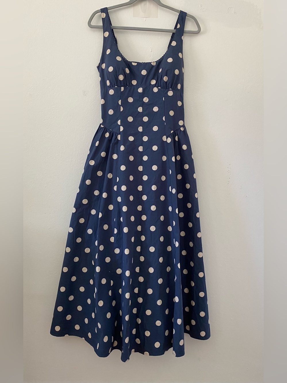 Abercrombie & Fitch Navy Blue Polka Dot Midi Dress - Picture 7 of 8